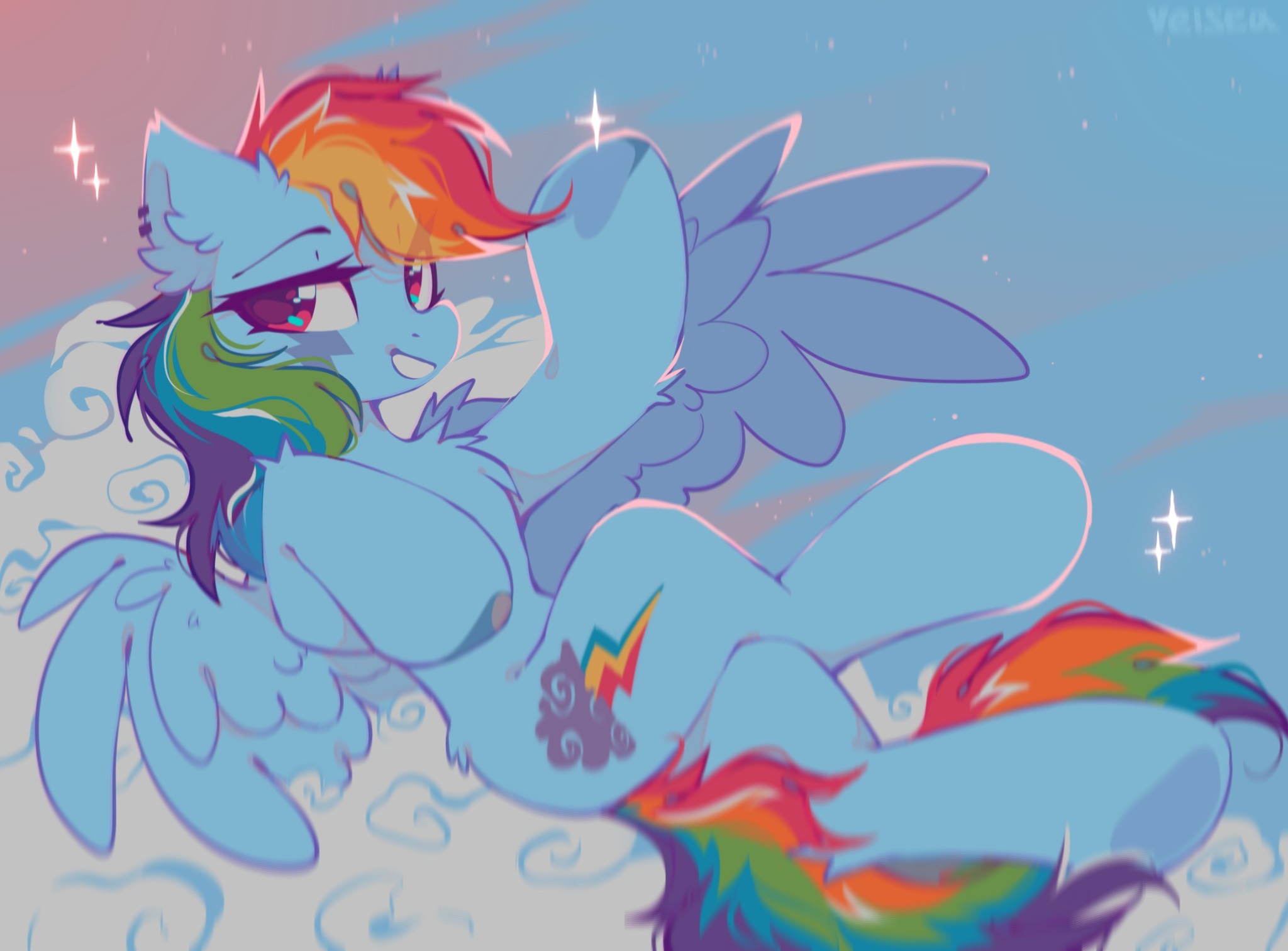20231105001308749-3162348__safe_artist-colon-mirtash_rainbow+dash_pegasus_pony_belly_chest+fluff_cloud_concave+belly_crossed+legs_depth+of+field_ear+fluff_faic_female_fluffy_grin