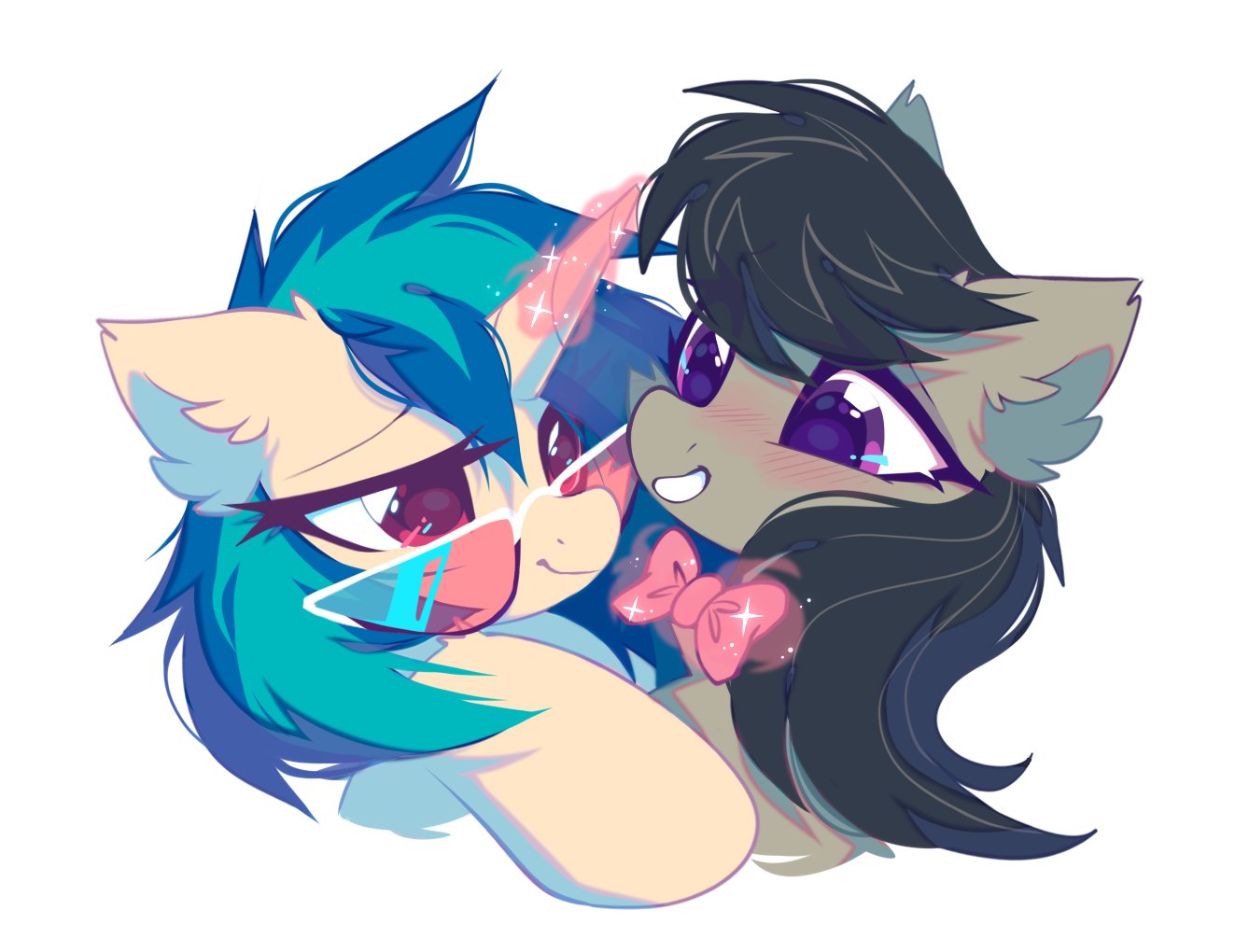 20231105001838328-3004144__safe_artist-colon-mirtash_dj+pon-dash-3_octavia+melody_vinyl+scratch_earth+pony_pony_unicorn_blushing_bowtie_duo_ear+fluff_female_lesbian_looking+at+ea