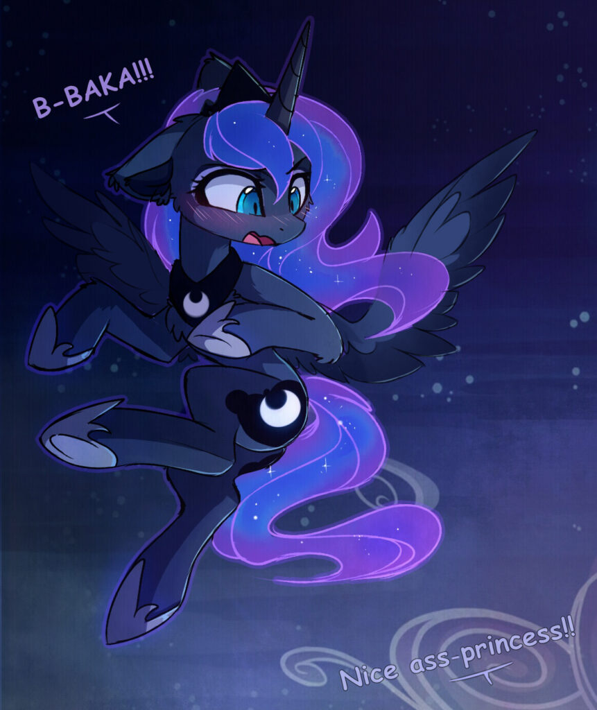 20231118012442888-1539415__safe_alternate+version_artist-colon-magnaluna_princess+luna_alicorn_pony_baka_blushing_butt_cheek+fluff_chest+fluff_cute_dialogue_ear+fluff_ear+tufts_f