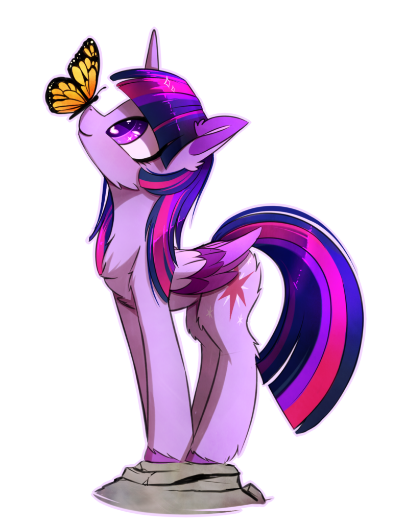20231118012443600-1434968__safe_artist-colon-magnaluna_twilight+sparkle_alicorn_butterfly_pony_balancing_butterfly+on+nose_cheek+fluff_chest+fluff_colored+wings_colored+wingtips_