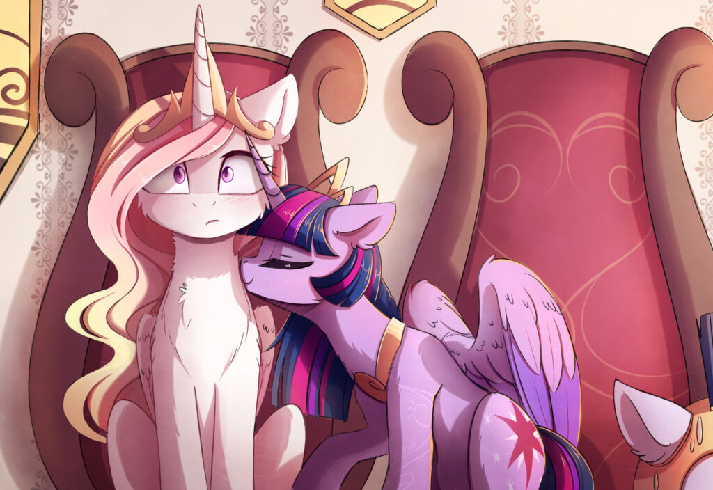 20231118012448169-1399950__safe_artist-colon-magnaluna_princess+celestia_twilight+sparkle_alicorn_pony_g4_blushing_cheek+fluff_chest+fluff_colored+wings_colored+wingtips_cute_cut