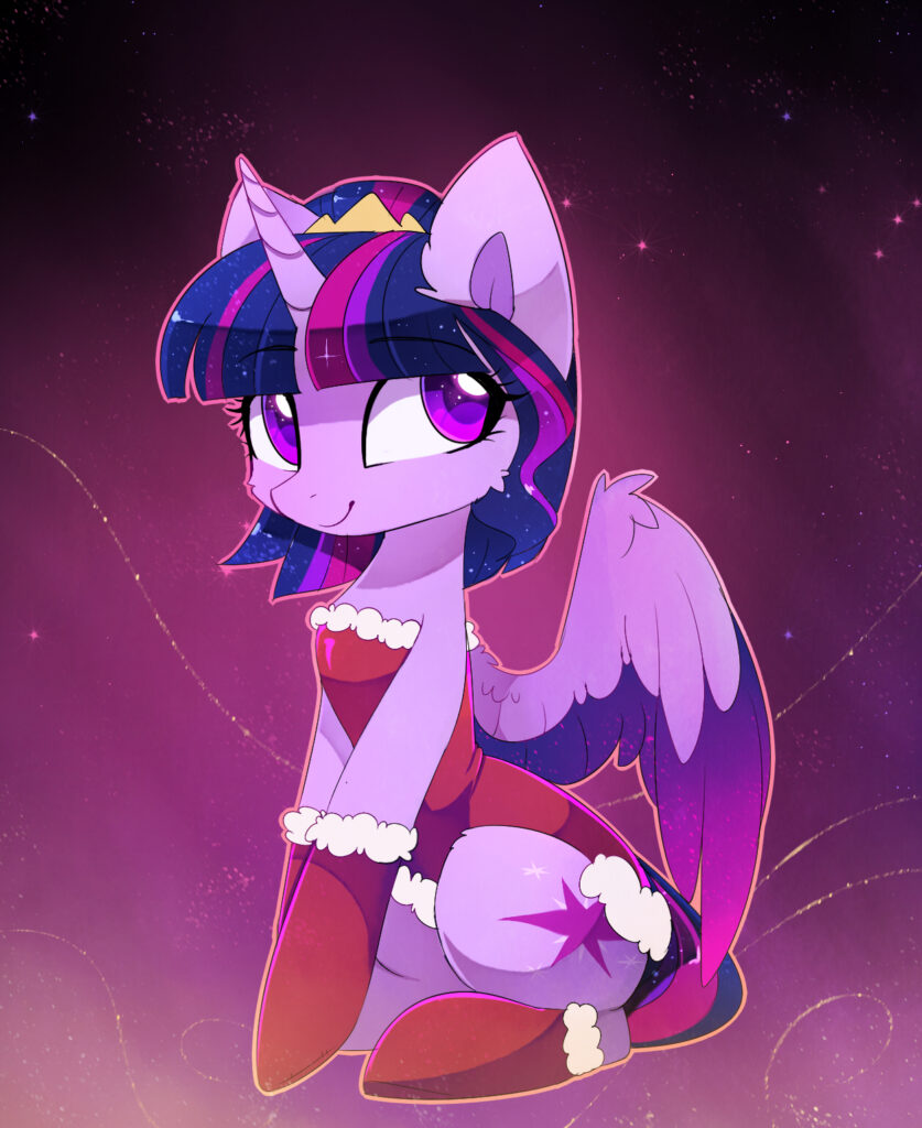 20231118012534218-1614991__safe_artist-colon-magnaluna_twilight+sparkle_alicorn_pony_abstract+background_alternate+hairstyle_blue+mane_blue+tail_cheek+fluff_christmas_clothes_col