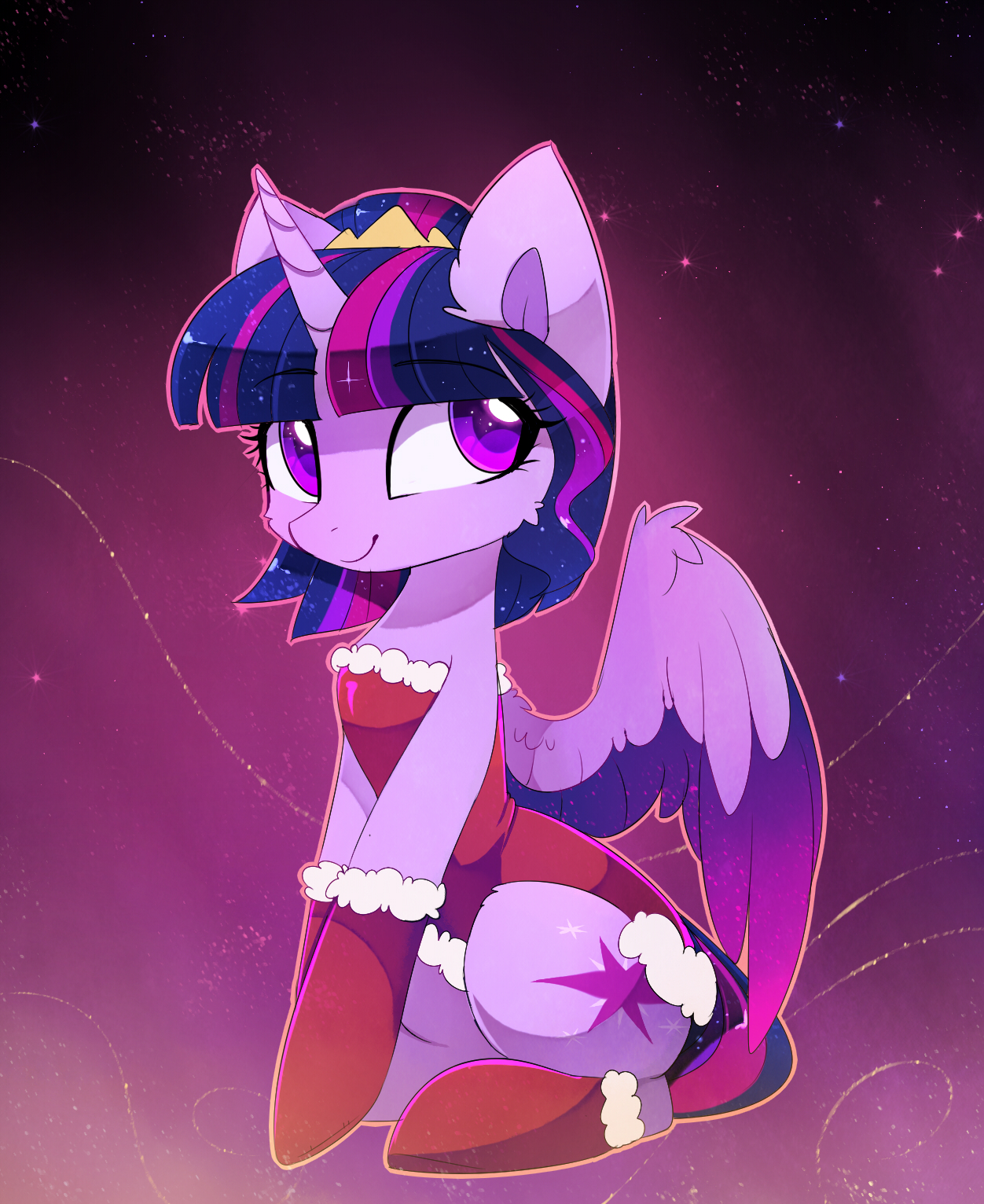 20231118012534218-1614991__safe_artist-colon-magnaluna_twilight+sparkle_alicorn_pony_abstract+background_alternate+hairstyle_blue+mane_blue+tail_cheek+fluff_christmas_clothes_col