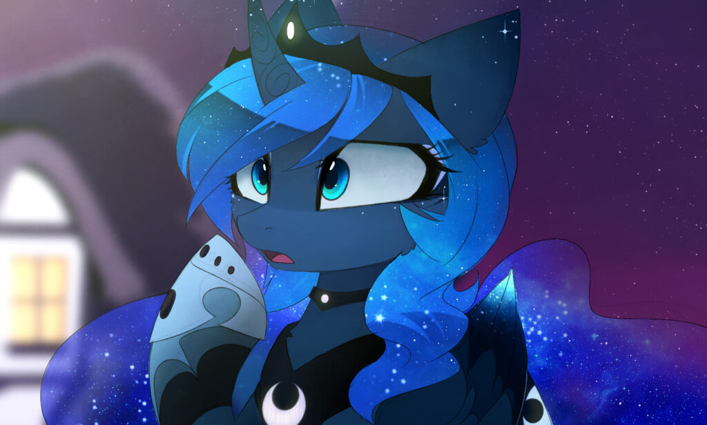 20231118012702229-1745523__safe_artist-colon-magnaluna_princess+luna_alicorn_pony_luna+eclipsed_alternate+design_blurry+background_colored+wings_comparison_cute_female_gesture_ho