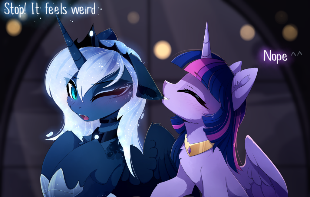 20231118012825622-1875848__safe_artist-colon-magnaluna_princess+luna_twilight+sparkle_alicorn_pony_zefiros+codex_g4_blushing_cute_cute+little+fangs_duo_ear+bite_ear+fluff_fangs_f