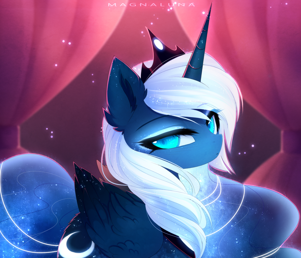 20231118012952561-2014201__safe_artist-colon-magnaluna_princess+luna_alicorn_pony_alternate+design_bust_butt+fluff_colored+pupils_colored+wings_crown_curtains_cute_ear+fluff_ethe