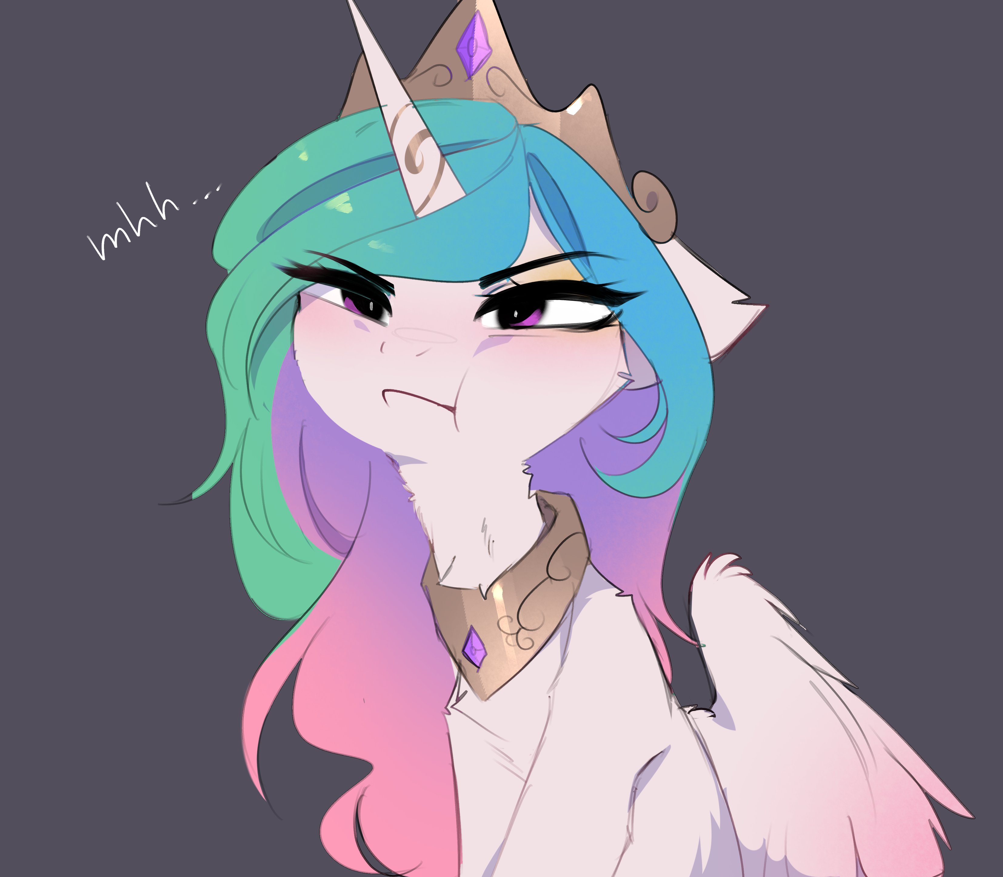 20231118013200337-2746793__safe_artist-colon-magnaluna_princess+celestia_alicorn_pony_-colon-i_angry_blushing_celestia+is+not+amused_chest+fluff_cute_cutelestia_feathered+wings_f