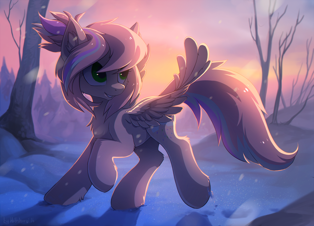 20231202222223954-1297578__safe_artist-colon-hioshiru_oc_oc+only_oc-colon-sweet+skies_pegasus_pony_chromatic+aberration_ear+fluff_snow_solo_spread+wings_winter_ych+result