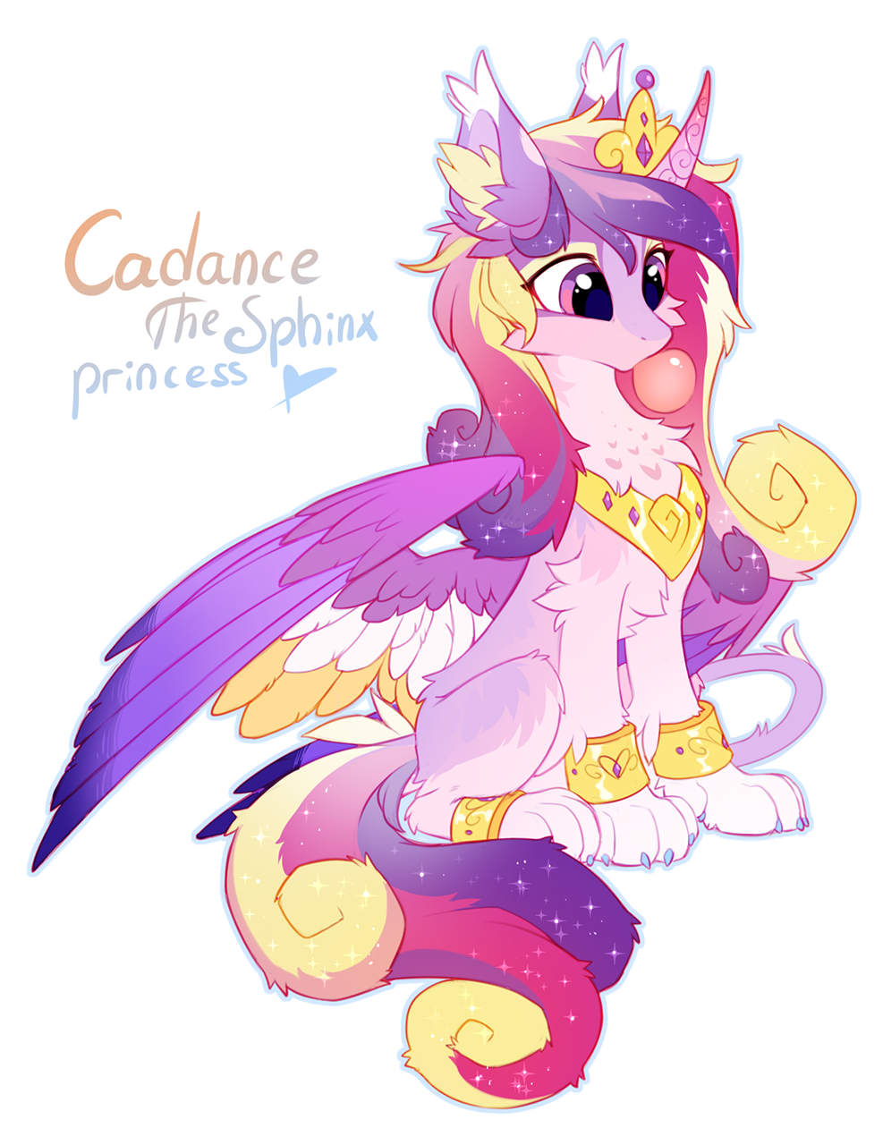 20231202223400166-2029907__safe_artist-colon-hioshiru_princess+cadance_sphinx_g4_alternate+design_bubblegum_chest+fluff_curved+horn_cute_cutedance_ear+fluff_fluffy_food_gum_horn_