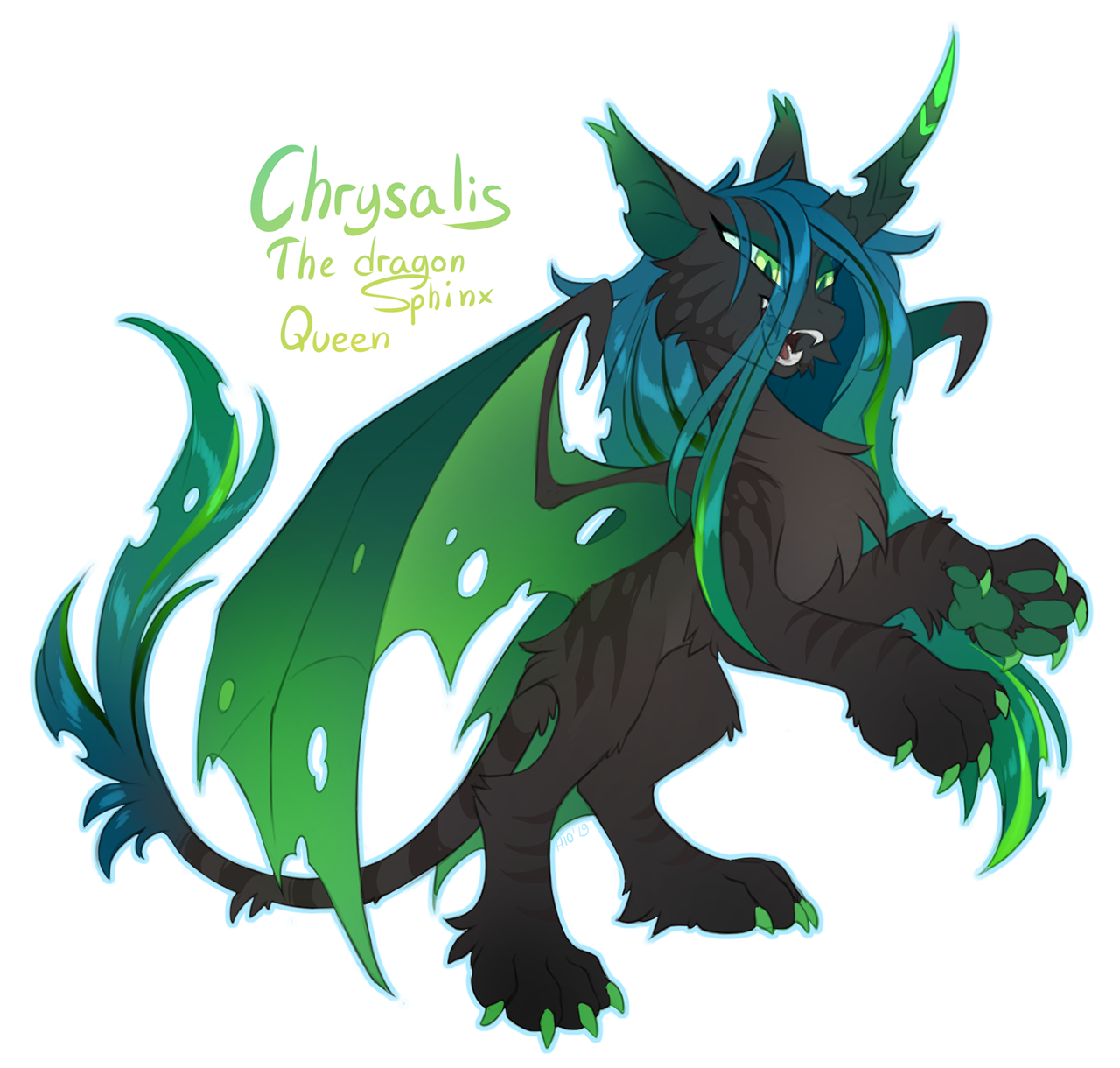 20231202223403752-2030771__safe_artist-colon-hioshiru_queen+chrysalis_cat_sphinx_g4_alternate+design_chest+fluff_colored+claws_colored+wings_curved+horn_fangs_female_fluffy_horn_