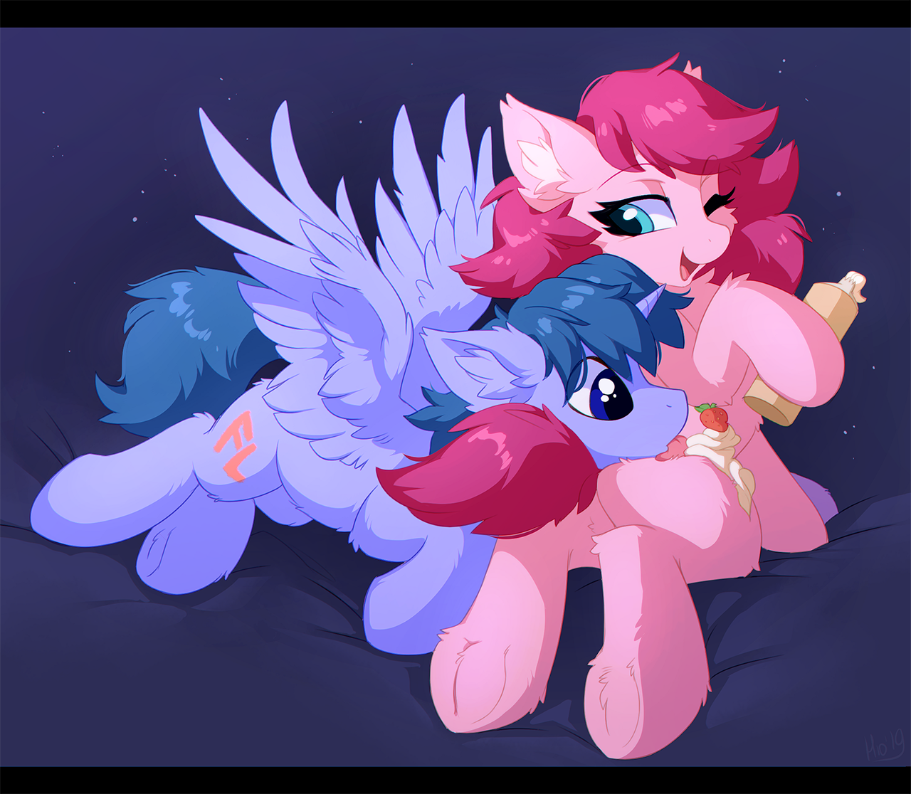 20231202223447549-2233839__safe_artist-colon-hioshiru_oc_oc+only_oc-colon-bender+watt_oc-colon-holivi_alicorn_earth+pony_pony_g4_alicorn+oc_butt+licking_cream_cute_ear+fluff_fema