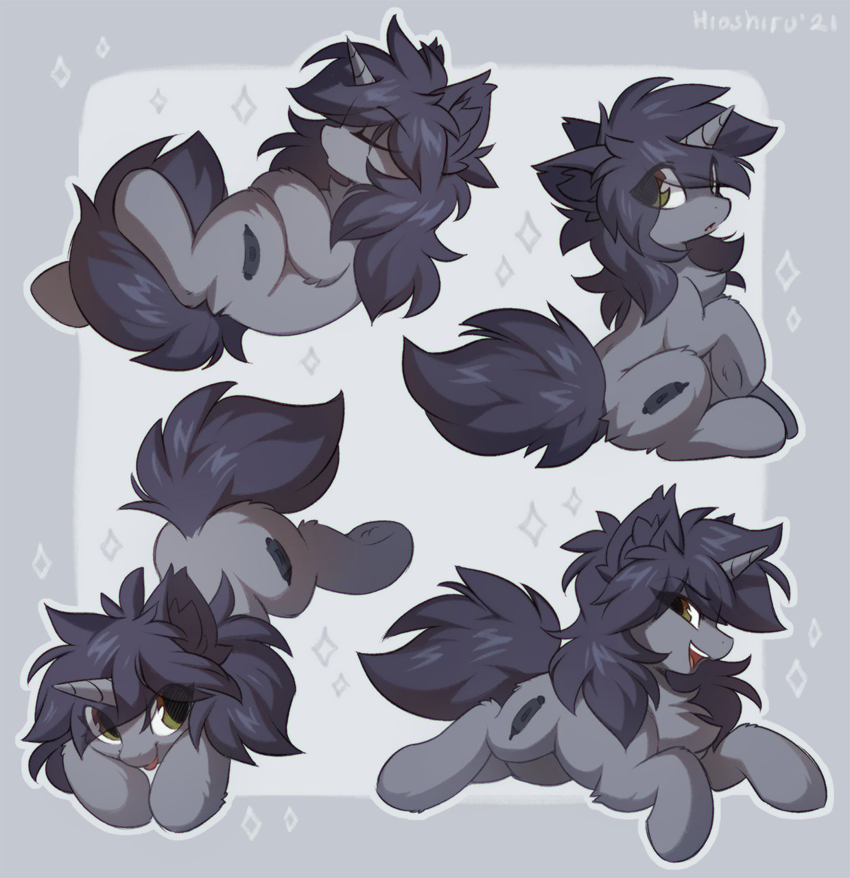 20231202223708710-2658024__safe_artist-colon-hioshiru_oc_oc+only_oc-colon-kate_pony_unicorn_abstract+background_butt+fluff_chest+fluff_cute_eye+clipping+through+hair_female_fluff