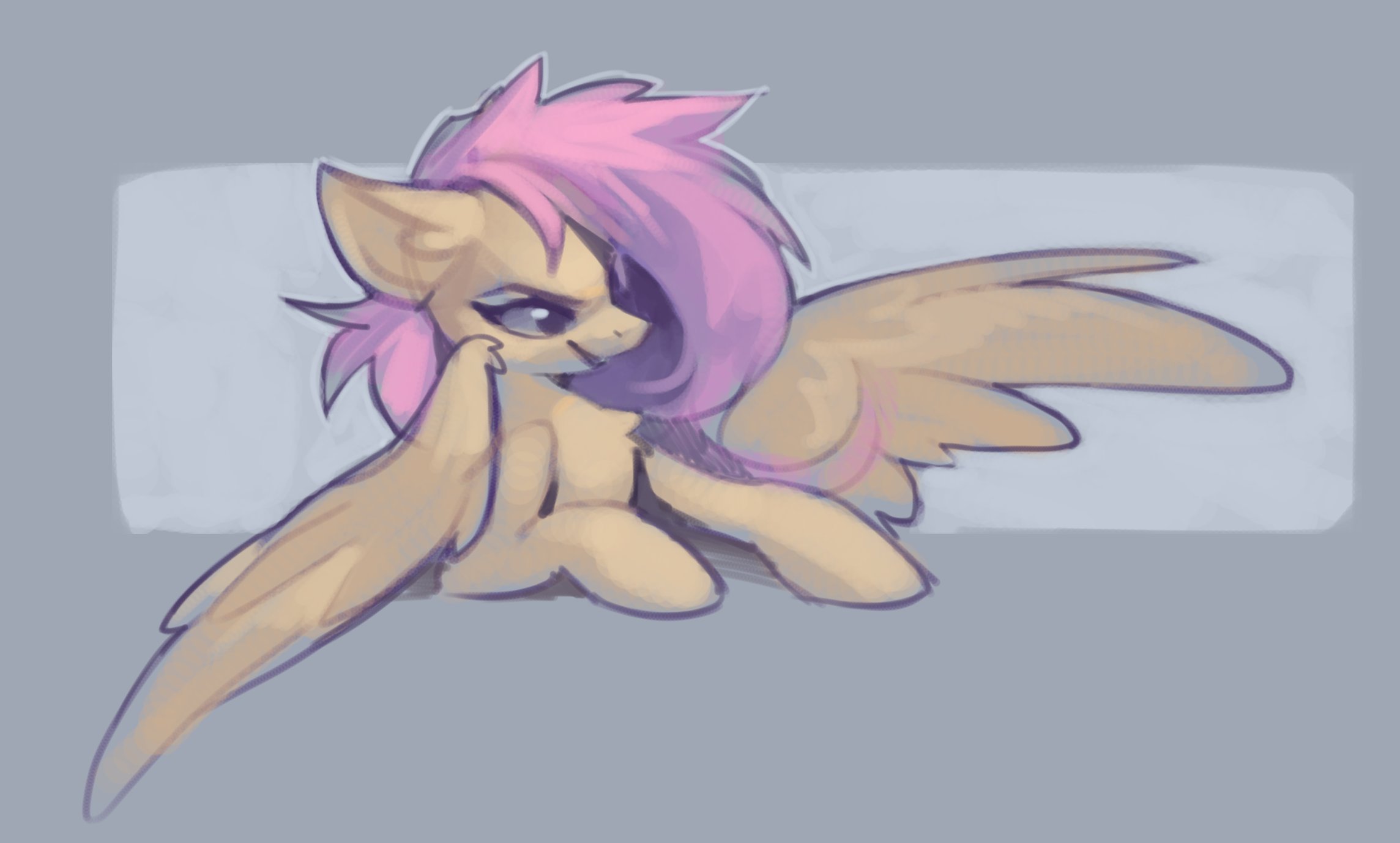 20231202223708919-2758720__safe_artist-colon-hioshiru_fluttershy_pegasus_pony_g4_ear+fluff_female_lying+down_mare_messy+mane_prone_smiling_smirk_solo_spread+wings_wing+fluff_wing