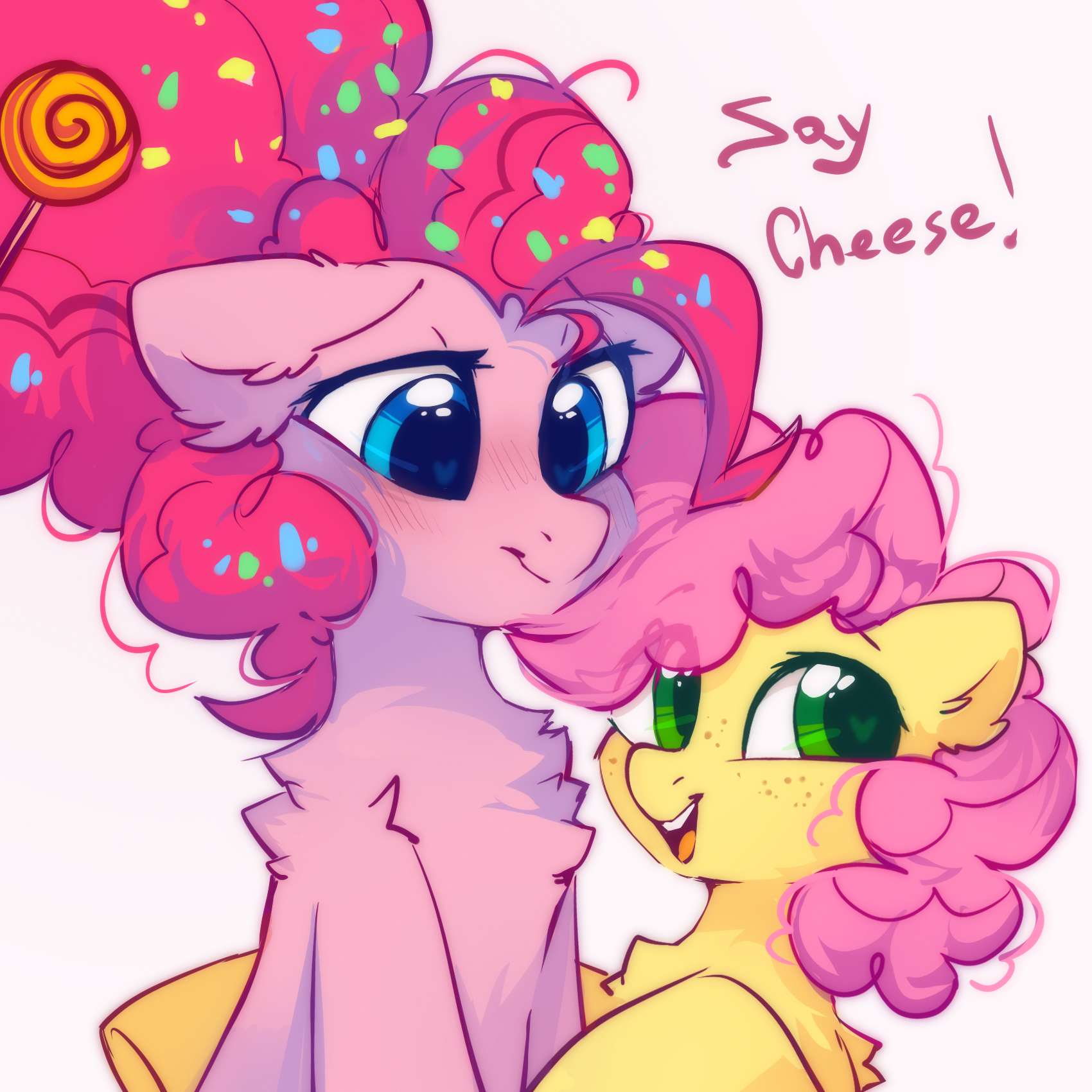 20231203001355874-2443958__safe_artist-colon-mirtash_li27l+cheese_pinkie+pie_earth+pony_pony_g4_the+last+problem_blushing_cute_diapinkes_duo_duo+female_female_filly_freckles_hear