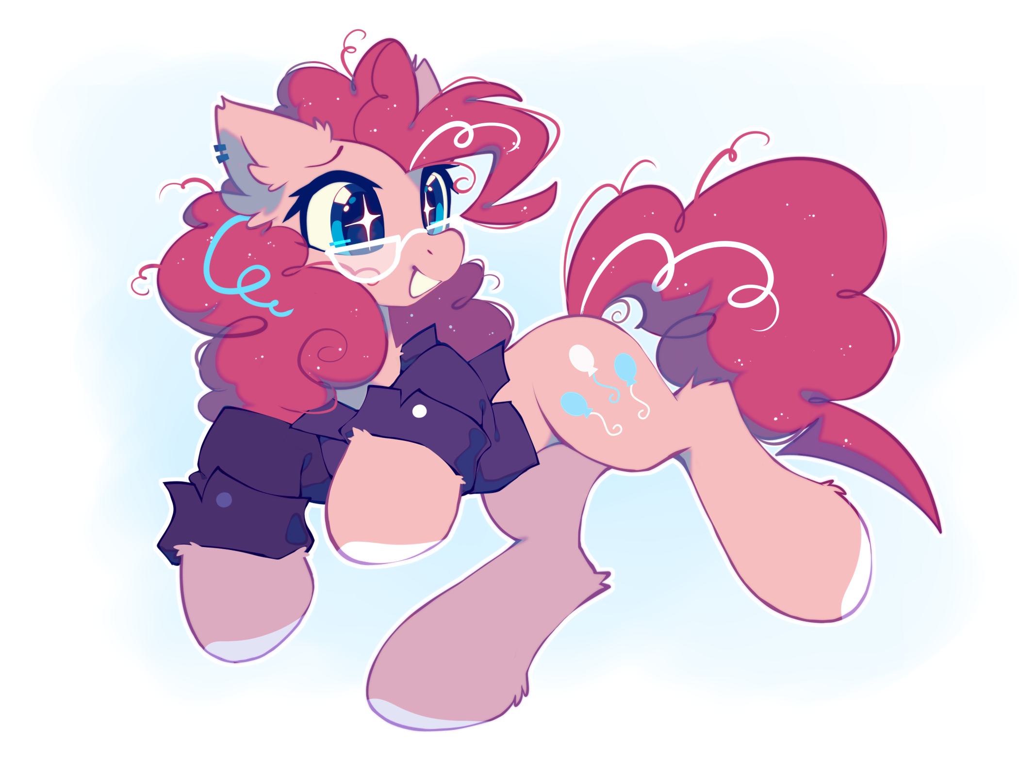 20231203001453663-3039186__safe_artist-colon-mirtash_pinkie+pie_earth+pony_pony_g4_clothes_female_glasses_grin_mare_shirt_simple+background_smiling_solo_sparkly+eyes_white+backgr