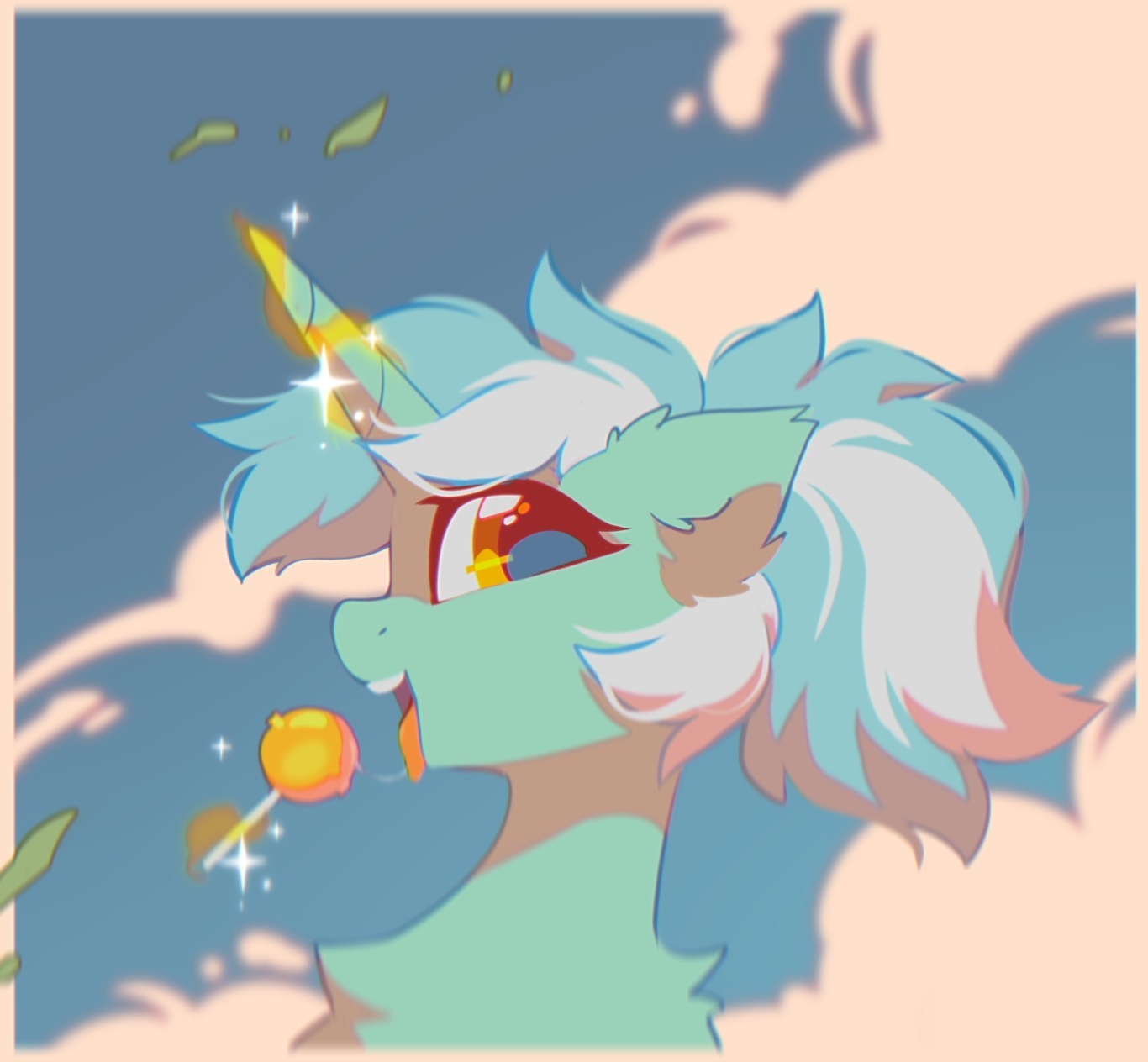 20231203001624286-3246308__safe_artist-colon-mirtash_lyra+heartstrings_pony_unicorn_g4_alternate+hairstyle_bust_candy_chest+fluff_cloud_cute_drool_drool+string_female_food_glowin